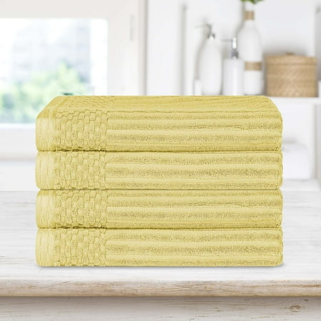 BNM Ribbed Heavyweight Cotton Bath Towel Set of 4, Golden Mist