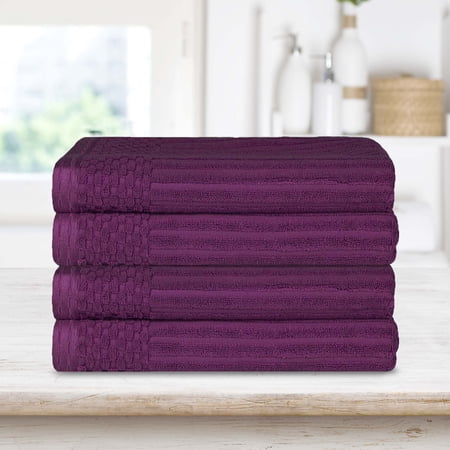 BNM Ribbed Heavyweight Cotton Bath Towel Set of 4, Plum