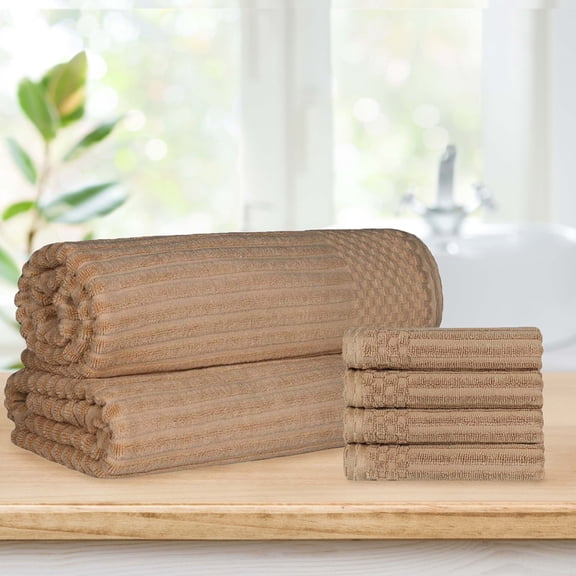 BNM Ribbed Heavyweight Cotton Hand Towel/ Bath Sheet Set, Coffee