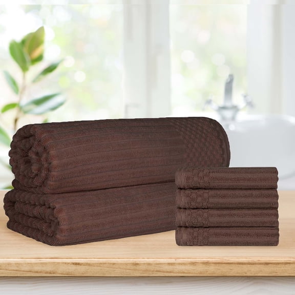 BNM Ribbed Heavyweight Cotton Hand Towel/ Bath Sheet Set, Java