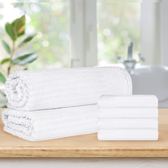 BNM Ribbed Heavyweight Cotton Hand Towel/ Bath Sheet Set, White