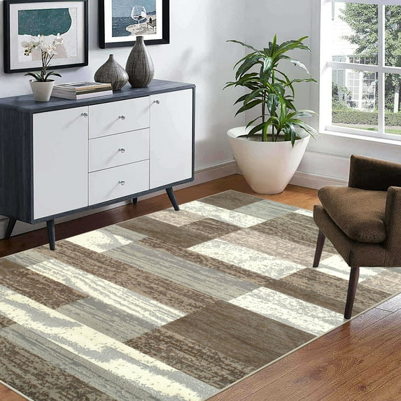 BNM Rockwood Area Rug or Runner, 8' x 10', Light Blue-Ivory