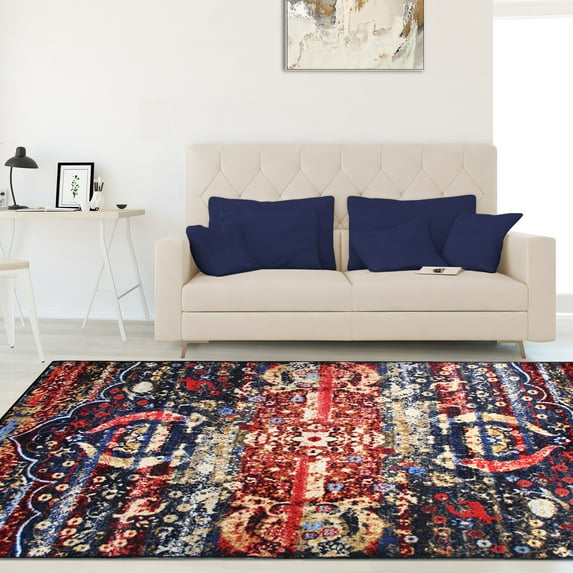 BNM Rustic Boho Indoor Non-Slip Washable Area Rug, 8' x 10', Multicolor