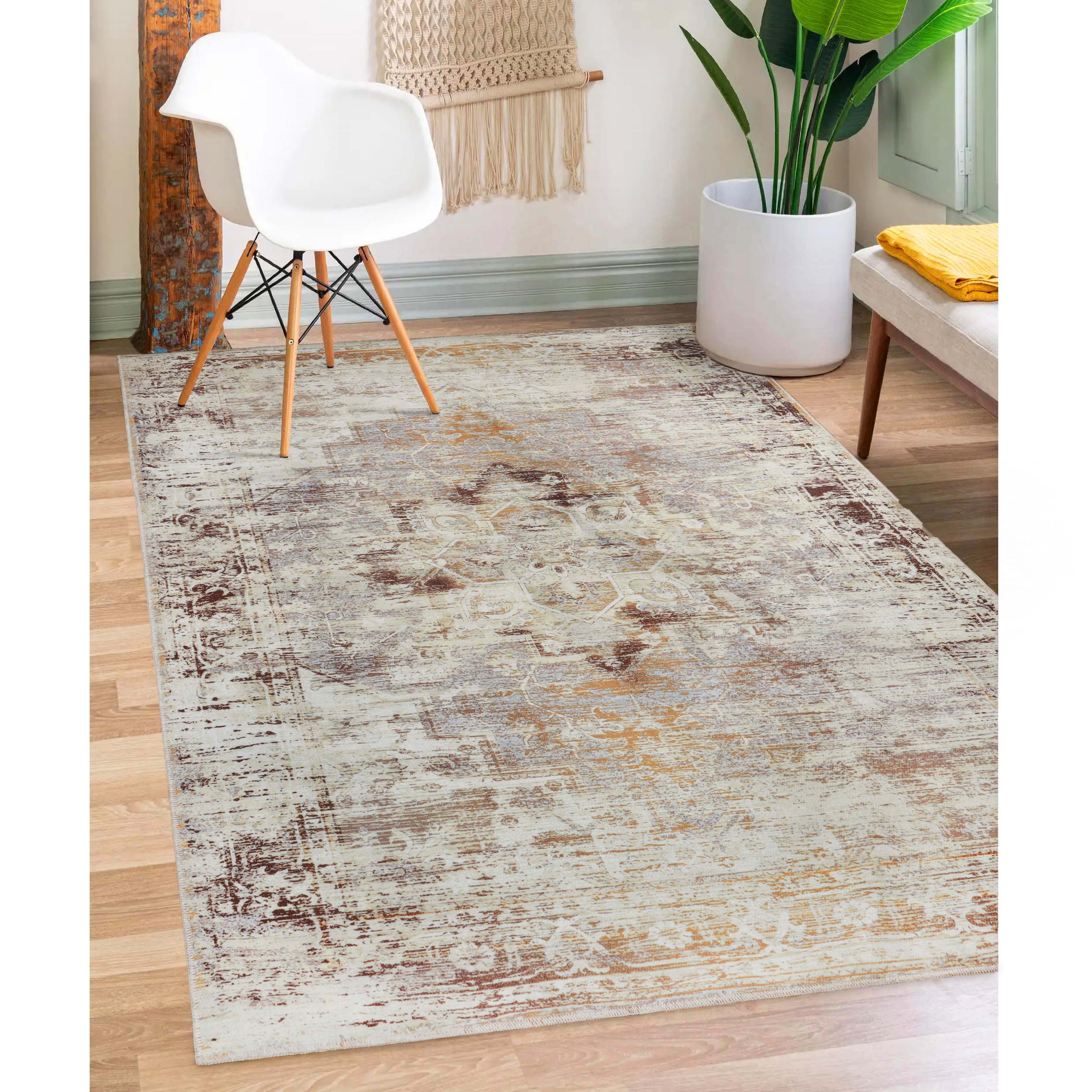 BNM Rustic Washable Indoor Area Rug, 7' x 10', Cream - Walmart.com