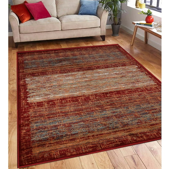 BNM Rustic Farmhouse Striped Indoor Area Rug, 8' x 10', Brown