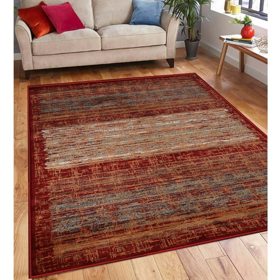 BNM Rustic Farmhouse Striped Indoor Area Rug, 8' x 10', Brown