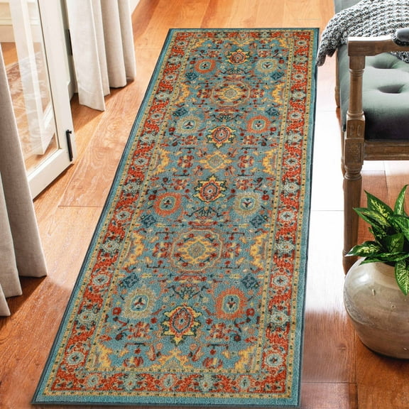 BNM Rustic Scroll Indoor Area Rug, 2' 7" x 8', Blue