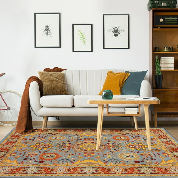 BNM Rustic Scroll Indoor Area Rug, 5' x 8', Blue
