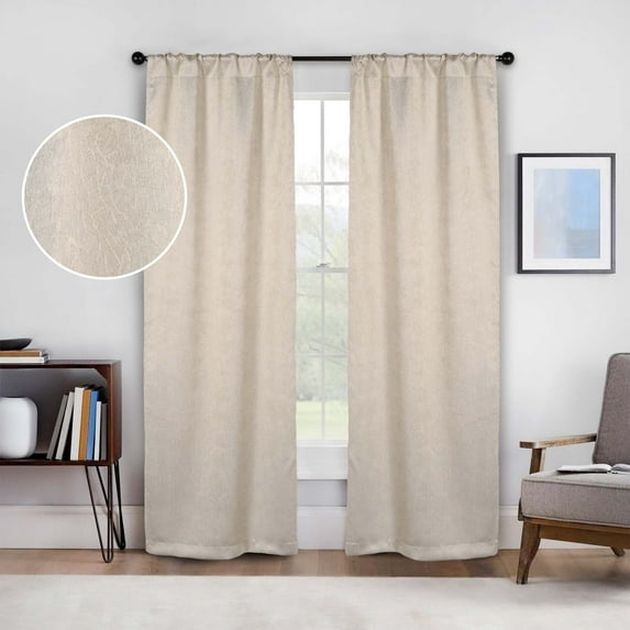 BNM Rustic Textured Blackout Curtains, Set of 2, 26" x 84", Beige