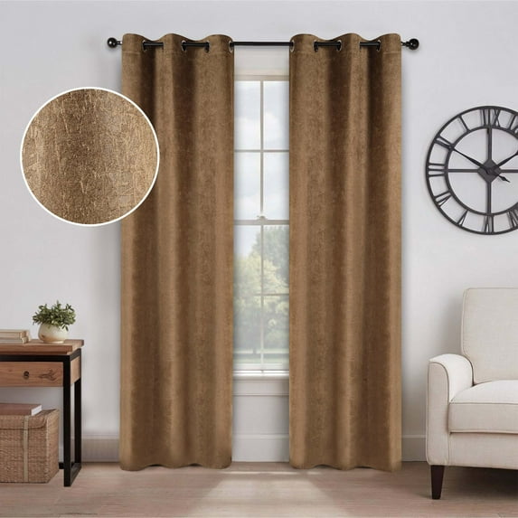 BNM Rustic Textured Blackout Curtains, Set of 2, 42" x 84", Brown