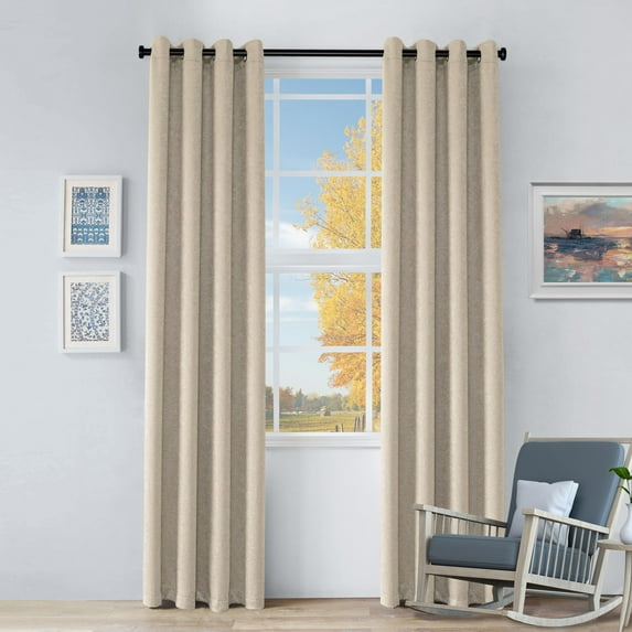 BNM Rustic Textured Blackout Curtains, Set of 2, 52" x 108", Beige