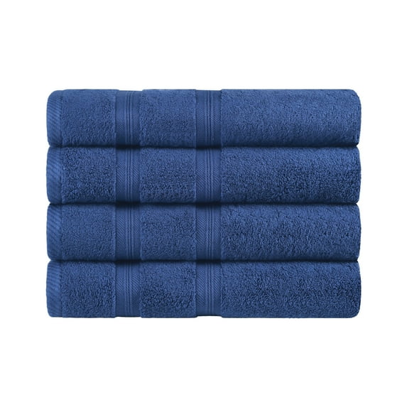 BNM Smart Dry 4 Piece Cotton Bath Towel Set, Navy Blue