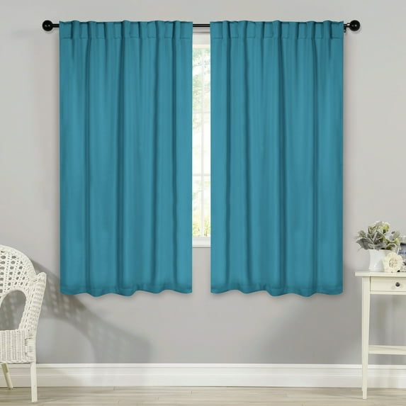 BNM Solid Blackout Back Tab Curtains, Set of 2, 52" x 63", Aqua