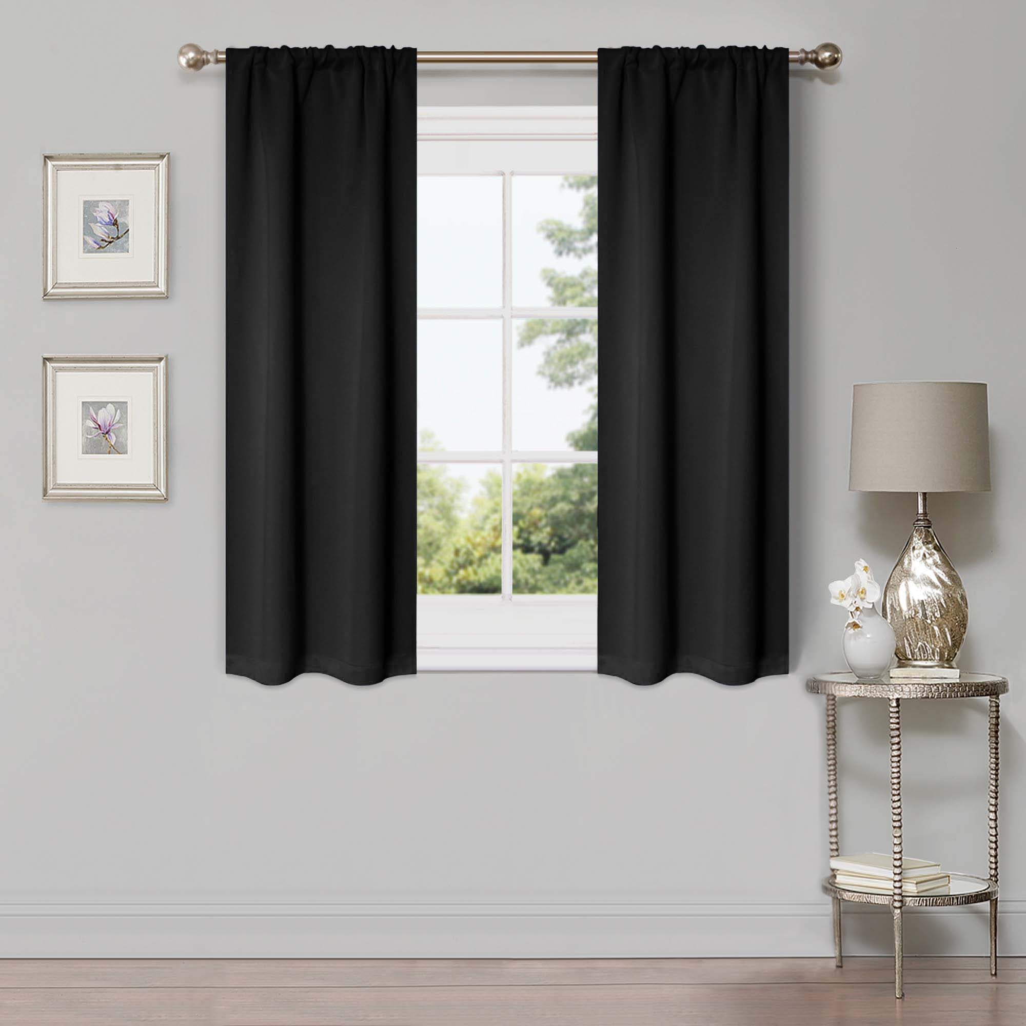 Bkue Nile Mills Modern, Classic Solid Semi Blackout Curtains, Set of 2, 26" x 63", Black