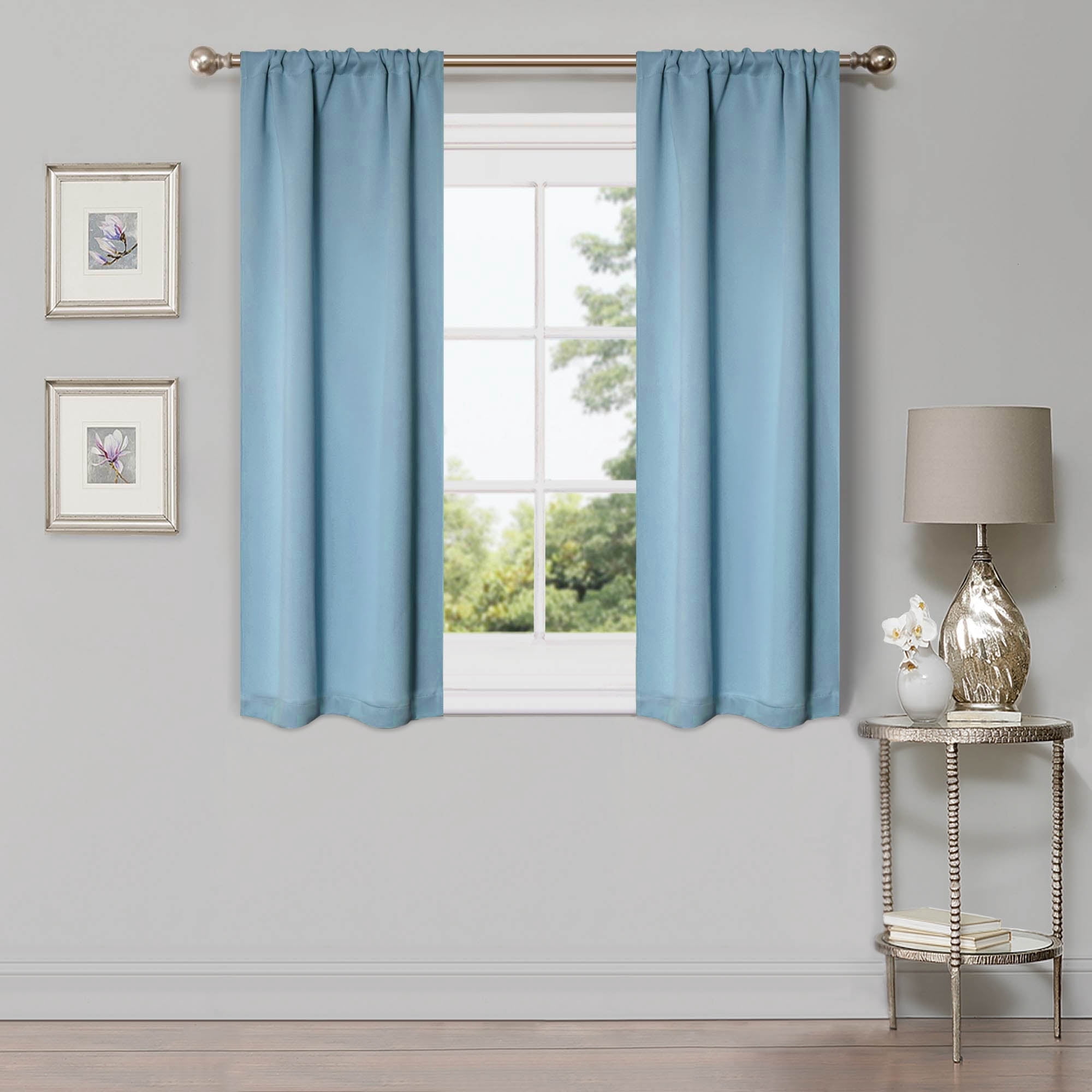 BNM Solid Blackout Curtains, Set of 2, 26" x 63", Light Blue