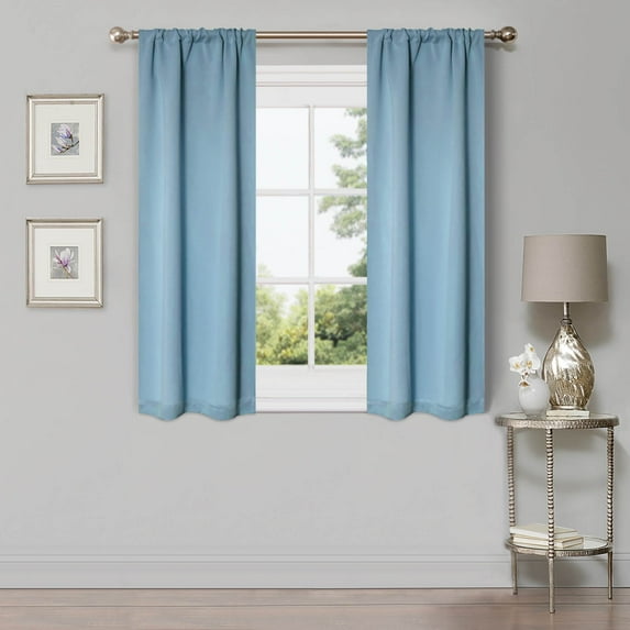 BNM Solid Blackout Curtains, Set of 2, 26" x 63", Light Blue