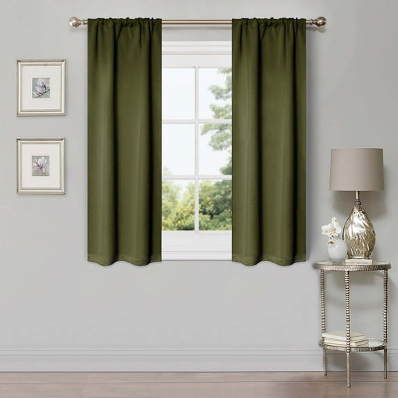 Bkue Nile Mills Modern, Classic Solid Semi Blackout Curtains, Set of 2, 26" x 63", Olive Green