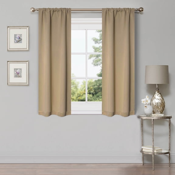 Bkue Nile Mills Modern, Classic Solid Semi Blackout Curtains, Set of 2, 26" x 63", Smoked Ash