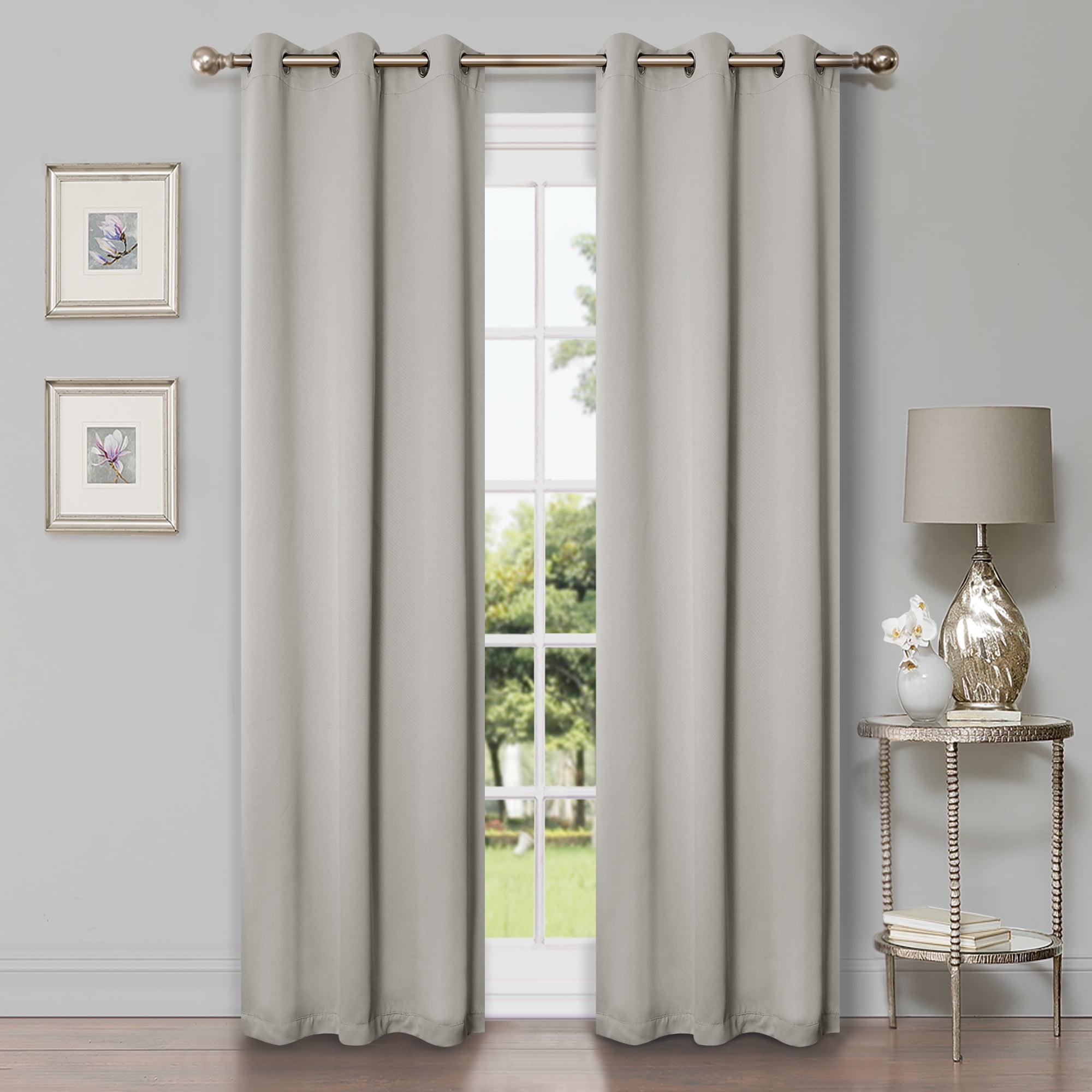 BNM Solid Blackout Curtains, Set of 2, 42" x 108", Chrome