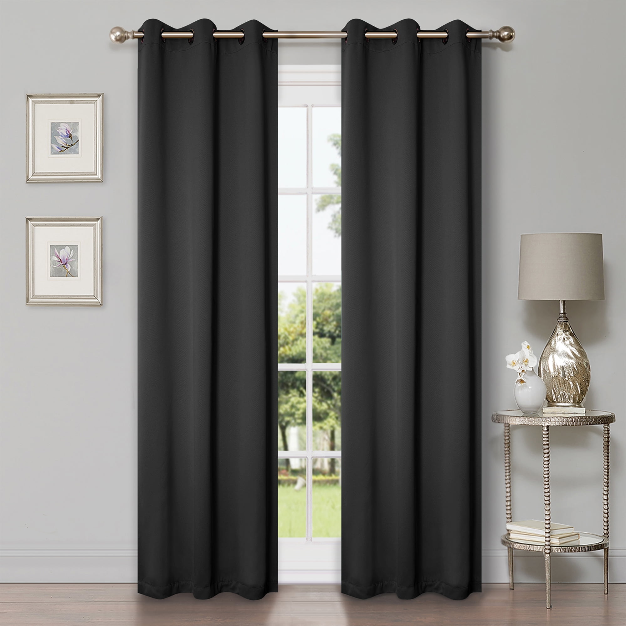 Bkue Nile Mills Modern, Classic Solid Semi Blackout Curtains, Set of 2, 42" x 96", Black