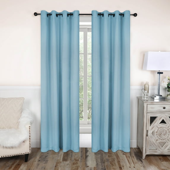 BNM Solid Blackout Curtains, Set of 2, 52" x 120", Light Blue