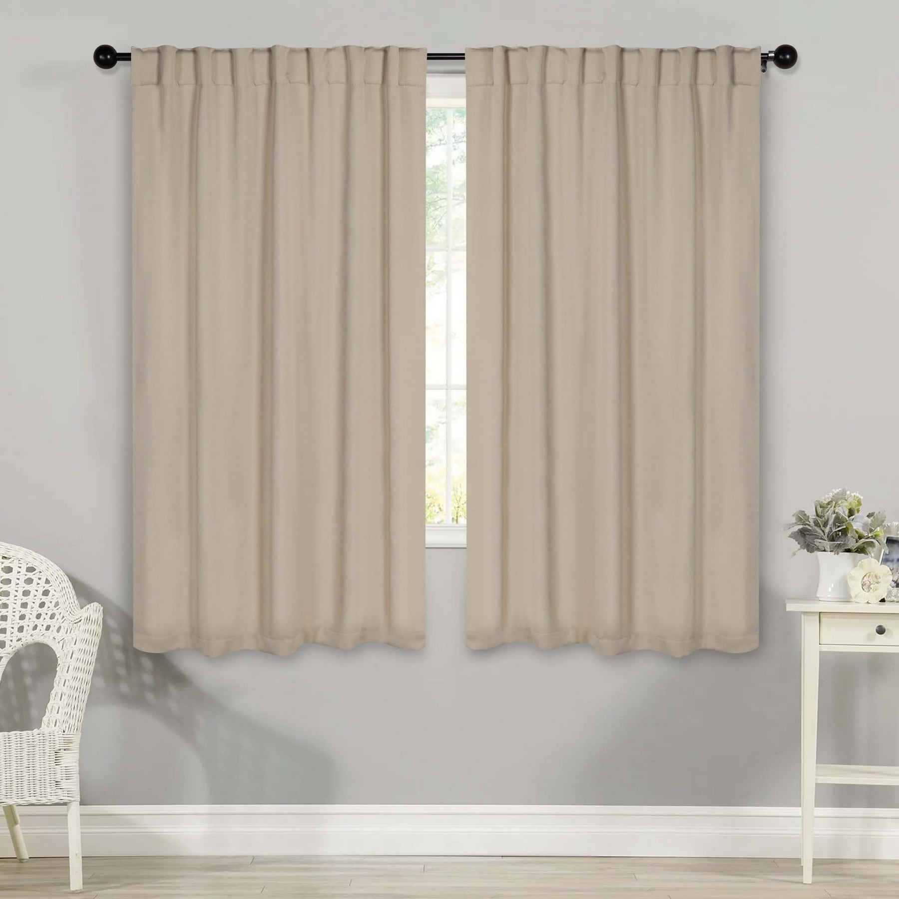 BNM Solid Blackout Back Tab Curtains, Set of 2, 52" x 63", Ivory