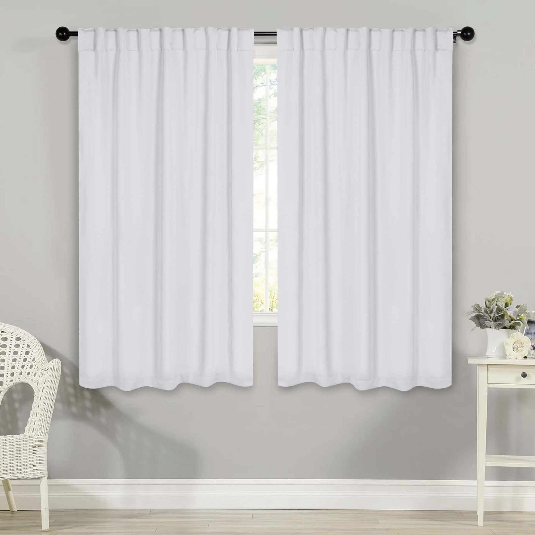 BNM Solid Blackout Back Tab Curtains, Set of 2, 52" x 63", Snow White