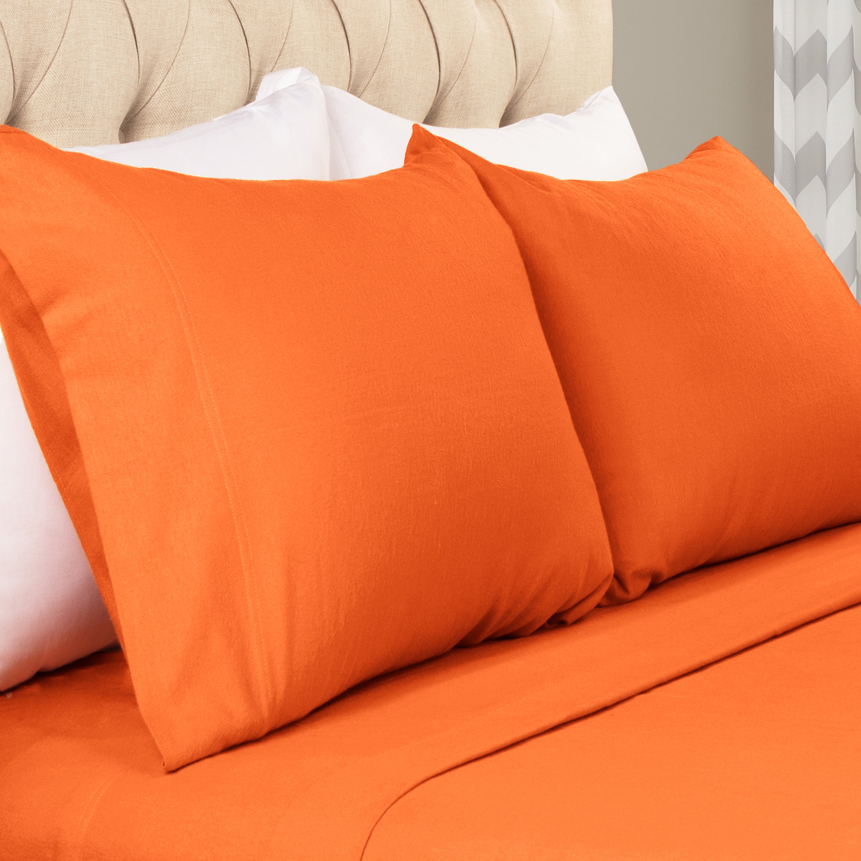 BNM Solid Flannel Cotton Pillowcase Set, King, Pumpkin