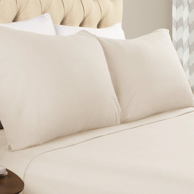 BNM Solid Flannel Cotton Pillowcases, Set of 2, King, Ivory