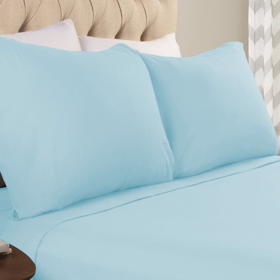 BNM Solid Flannel Cotton Pillowcases, Set of 2, King, Light Blue