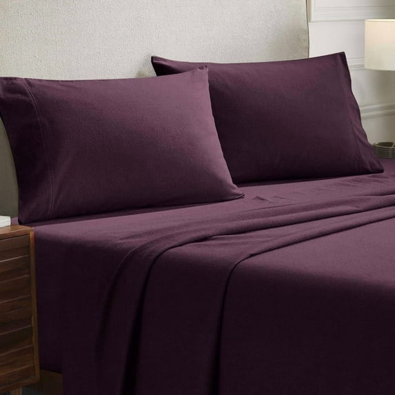 BNM Solid Flannel Cotton Pillowcases, Set of 2, King, Purple