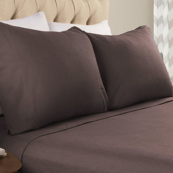 BNM Solid Flannel Cotton Pillowcases, Set of 2, Standard, Charcoal