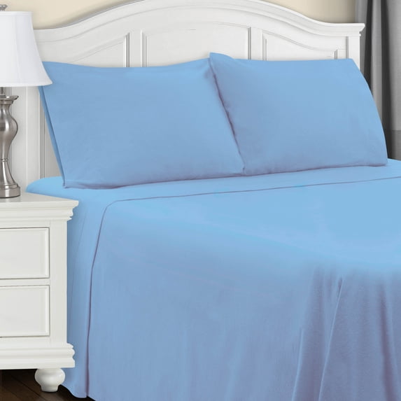 BNM Solid Flannel Cotton Sheet Set, King, Natural Blue