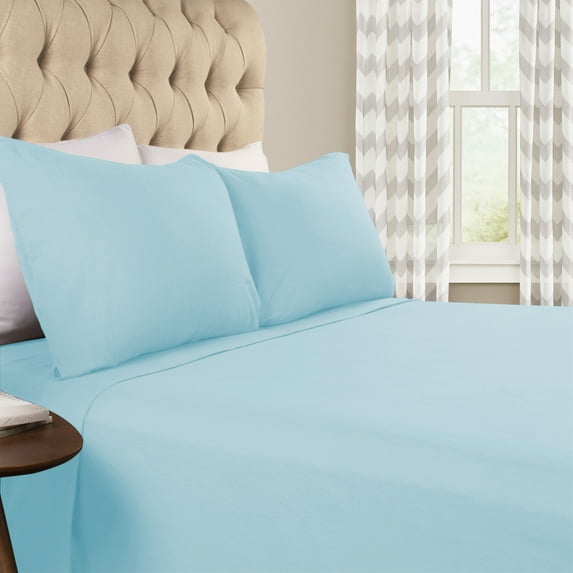 BNM Solid Flannel Cotton Sheet Set, Twin, Light Blue