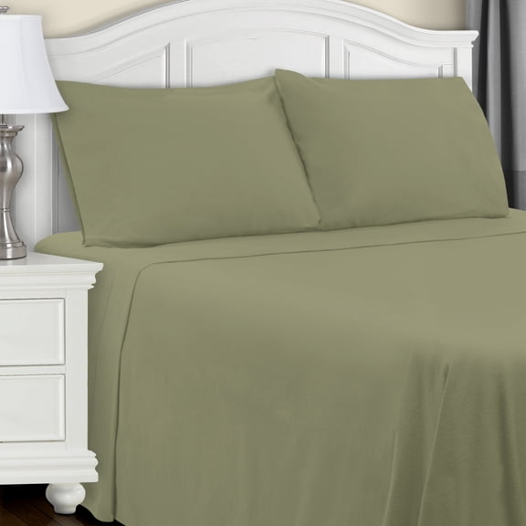 BNM Solid Flannel Cotton Sheet Set, Twin, Sage
