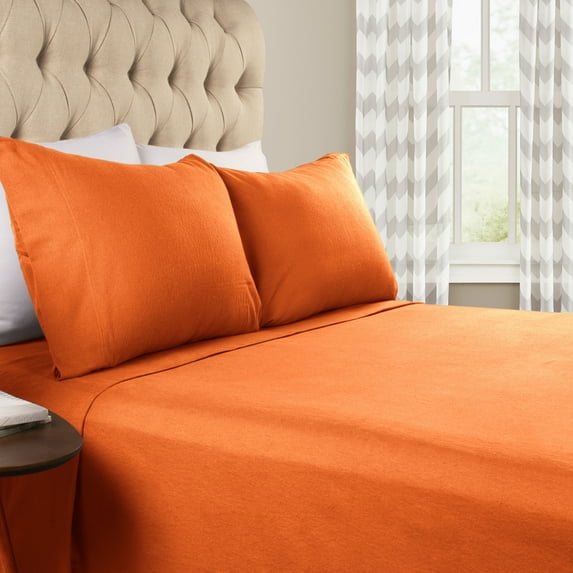 BNM Solid Flannel Cotton Sheet Set, Twin XL, Pumpkin
