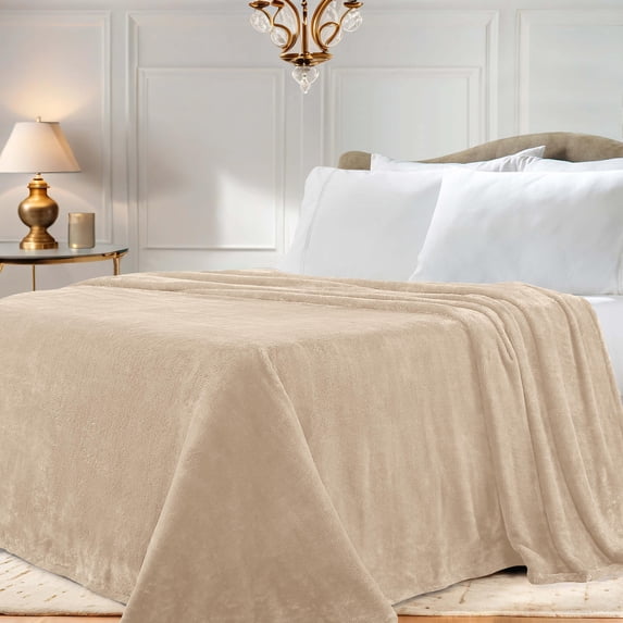 BNM Solid Fleece Soft Plush Blanket, Full/Queen, Linen