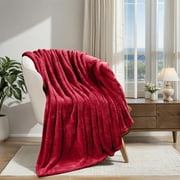 BNM Solid Fleece Soft Plush Blanket, Throw, Red