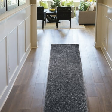 BNM Solid Indoor Shag Runner or Area Rug, 2'7" x 8', Grey