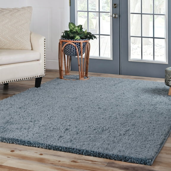 BNM Solid Indoor Shag Runner or Area Rug, 4' x 6', Blue