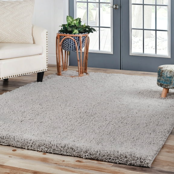 BNM Solid Indoor Shag Runner or Area Rug, 4' x 6', Silver