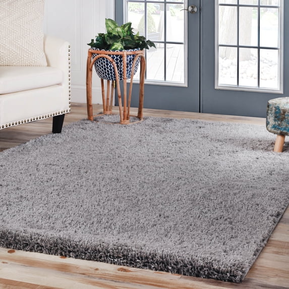 BNM Solid Indoor Shag Runner or Area Rug, 5' x 8', Grey