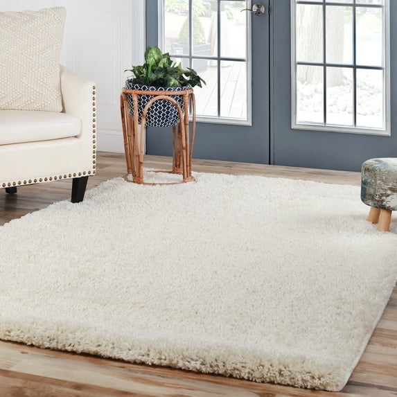 BNM Solid Indoor Shag Runner or Area Rug, 5' x 8', Ivory