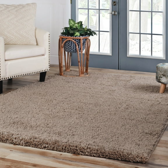 BNM Solid Indoor Shag Runner or Area Rug, 5' x 8', Taupe