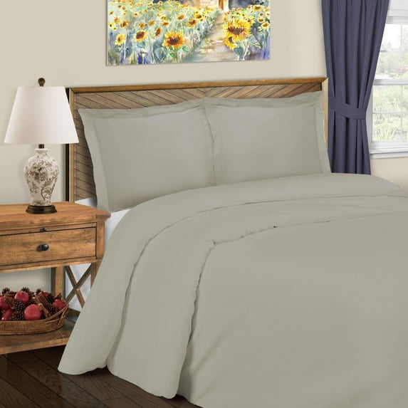 BNM Solid Pattern Cotton Blend Duvet Set, Twin, Stone