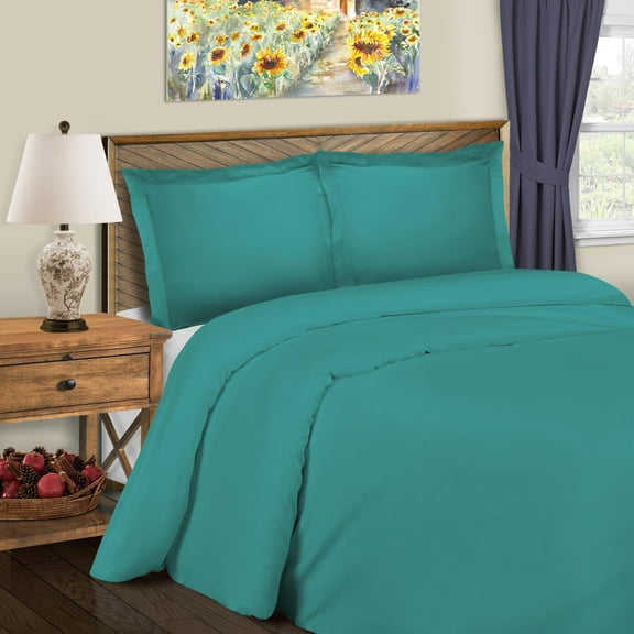 BNM Solid Pattern Cotton Blend Duvet Set, Twin, Teal