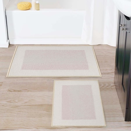 BNM Solid Plush Washable 2 Piece Bath Rug Set, Cream