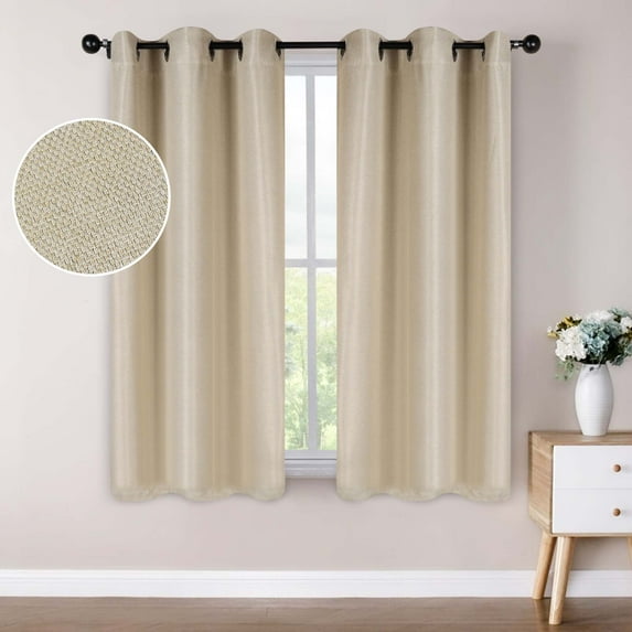 BNM Solid Textured Blackout Curtains, Set of 2, 42" x 63", Beige