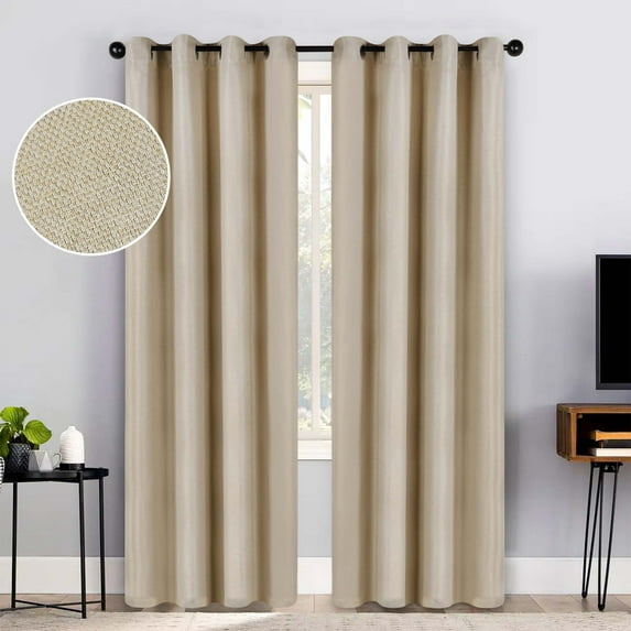 BNM Solid Textured Blackout Curtains, Set of 2, 52" x 84", Beige