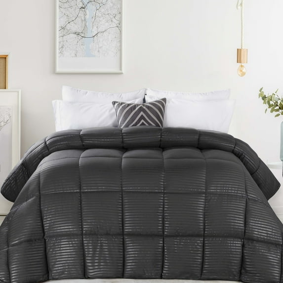 BNM Striped Comforter Down Alternative Bedding, Twin/Twin XL, Charcoal